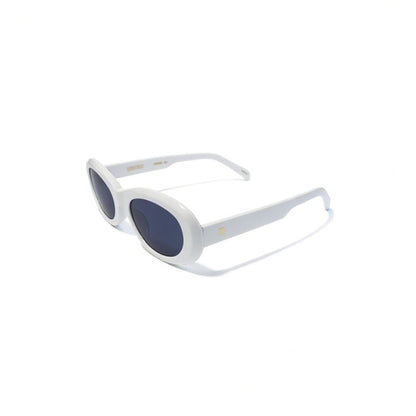 Round 50s White Frame with Blue Lens
